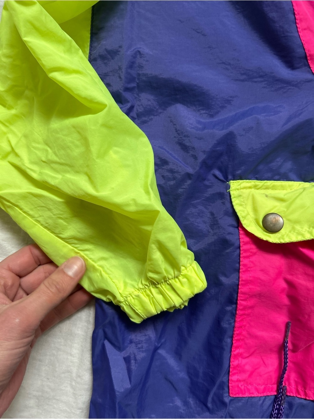 Vintage Neon Windbreaker Pullover - Purple, Hot Pink & Neon Yellow - Picture 5 of 5
